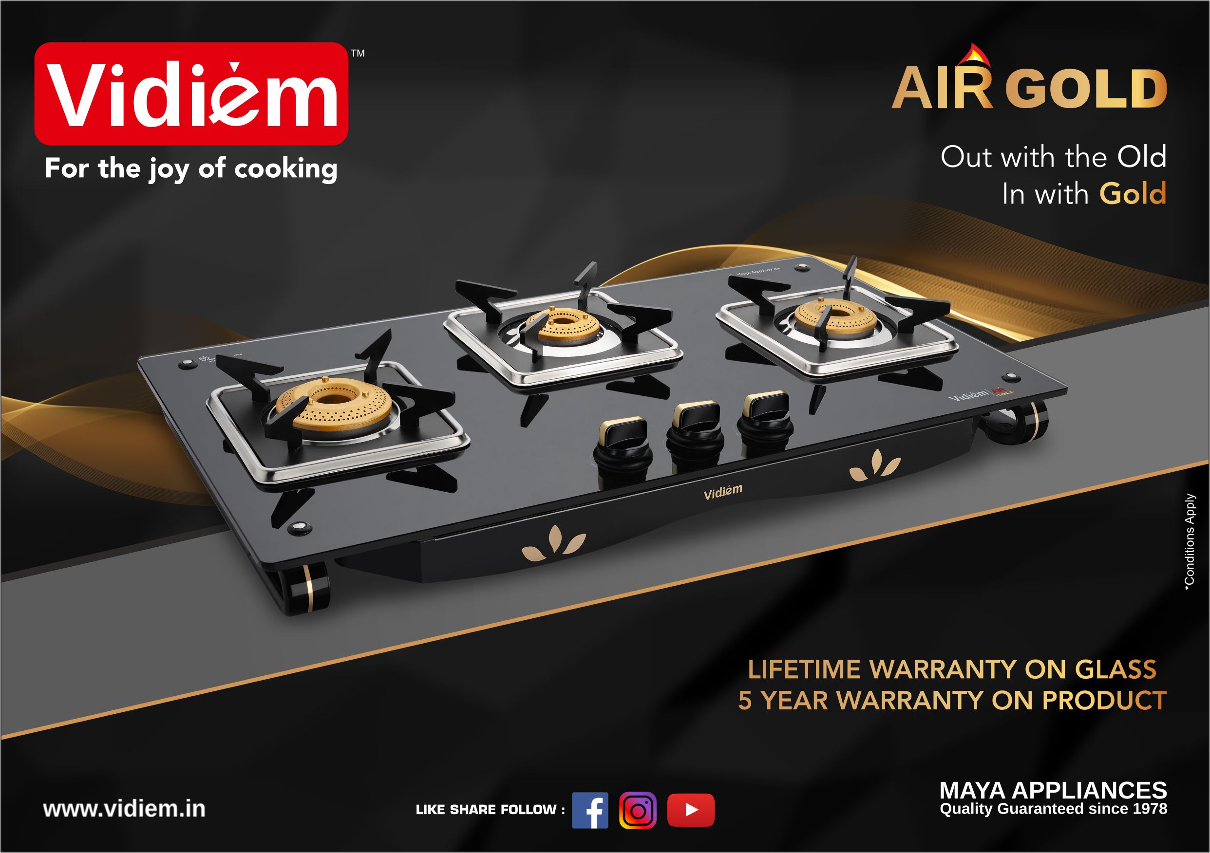 Buy Glass Air Gold 3 Burner Gas Stoves Online at Affordable Prices Vidiem