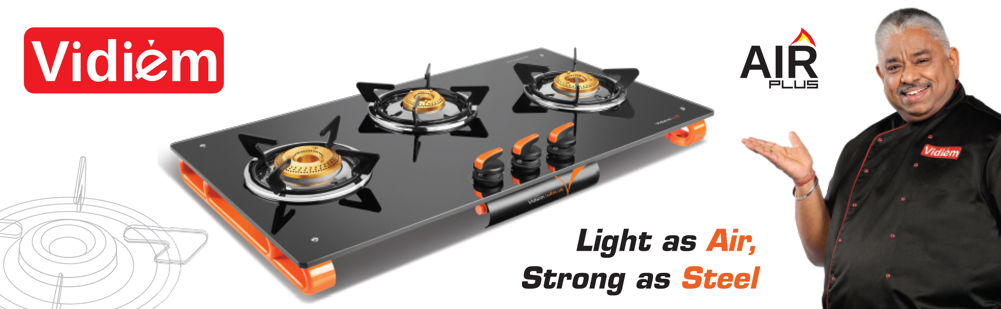 vidiem air plus 3 burner glass top gas stove